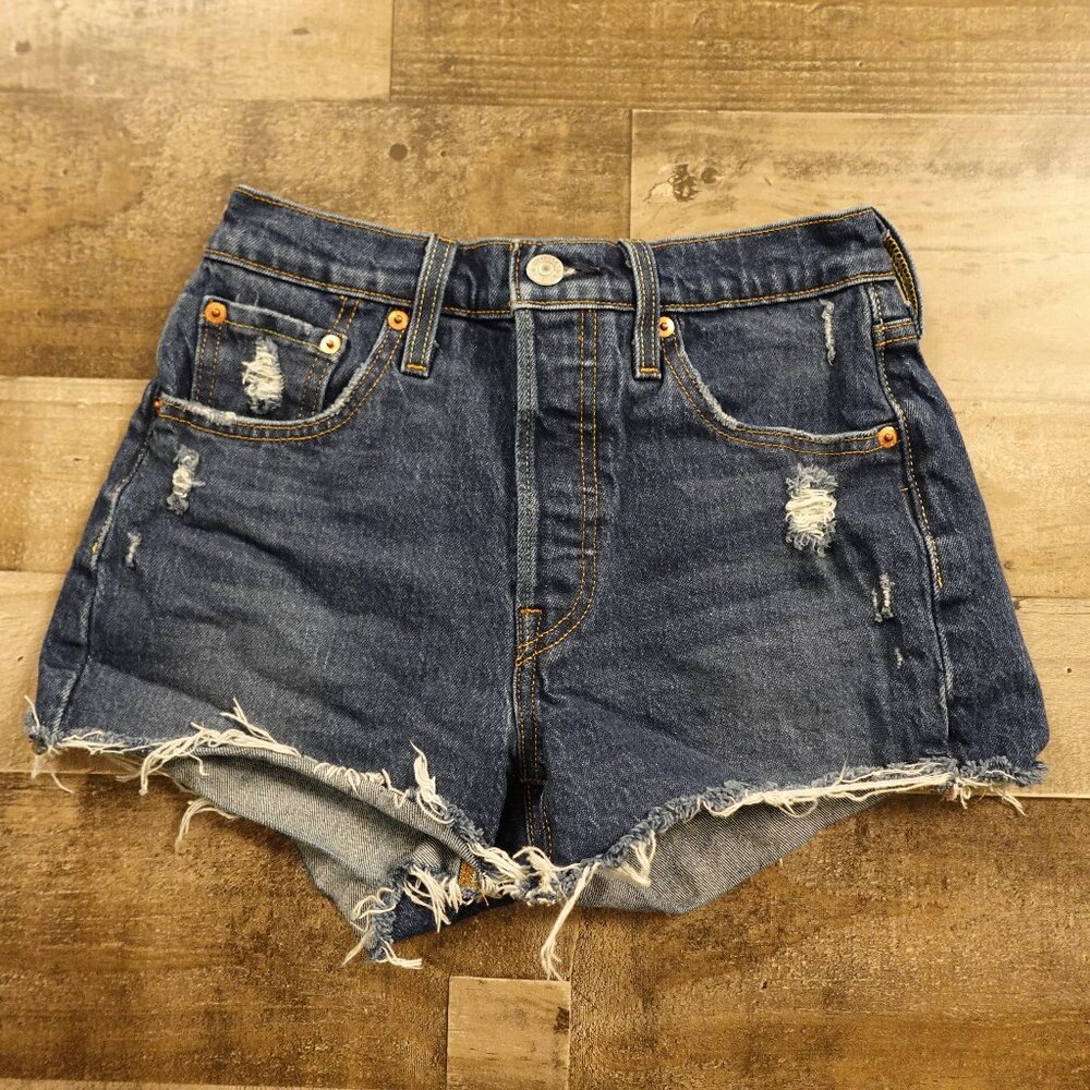 Levi’s 501 Distressed Cutoff Denim Shorts Women’s W24 Button Fly Blue